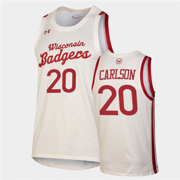 Mens Wisconsin Badgers #20 Ben Carlson Under Armour White Retro College Basketball Jersey