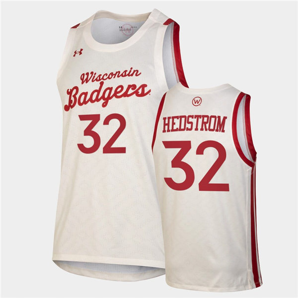 Mens Wisconsin Badgers #32 Joe Hedstrom Under Armour White Retro College Basketball Jersey
