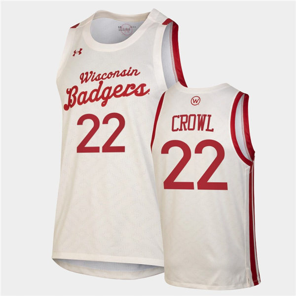 Mens Wisconsin Badgers #22 Steven Crowl Under Armour White Retro College Basketball Jersey