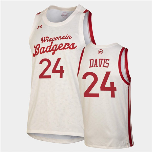 Mens Wisconsin Badgers #24 Jordan Davis Under Armour White Retro College Basketball Jersey