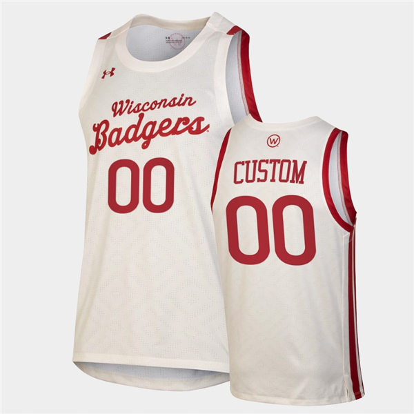 Mens Wisconsin Badgers Custom Sam Dekker Frank Kaminsky Ab Nicholas Ethan Happ Alando Tucker Under Armour White Retro Basketball Jersey