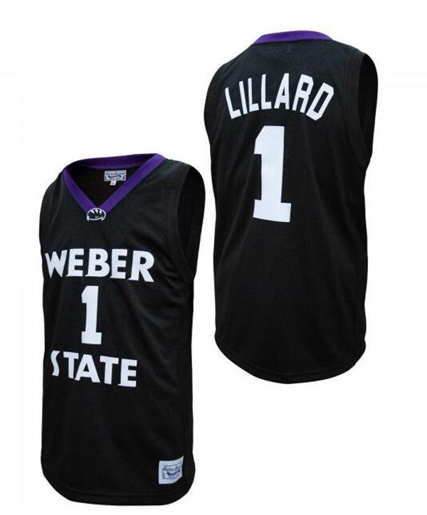 Mens Weber State Wildcats #1 Damian Lillard Black Throwback College Basketball Jersey
