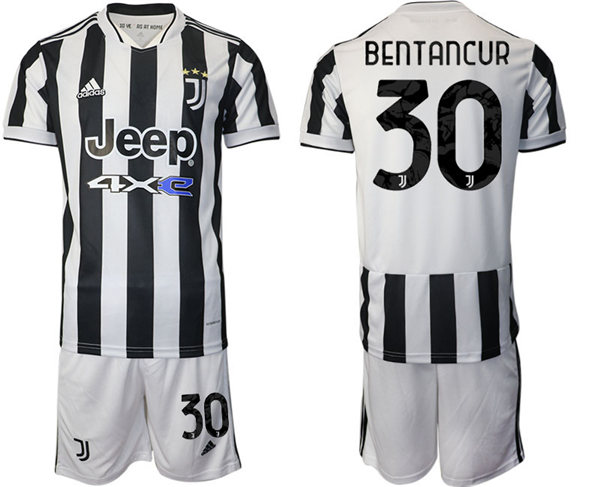 Mens Juventus #30 Rodrigo Bentancur 2021 White Black Home Soccer Jersey kit