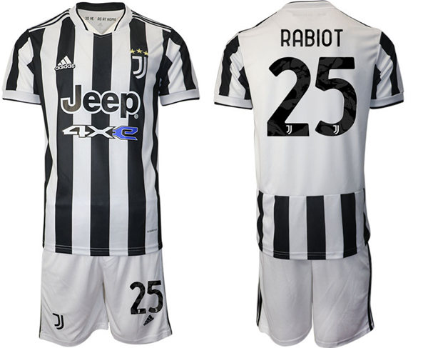 Mens Juventus #25 Adrien Rabiot 2021 White Black Home Soccer Jersey kit