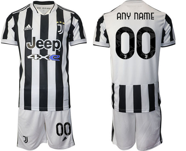 Mens Juventus Custom 2021 White Black Home Soccer Jersey kit