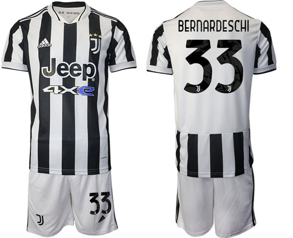 Mens Juventus #33 Federico Bernardeschi 2021 White Black Home Soccer Jersey kit