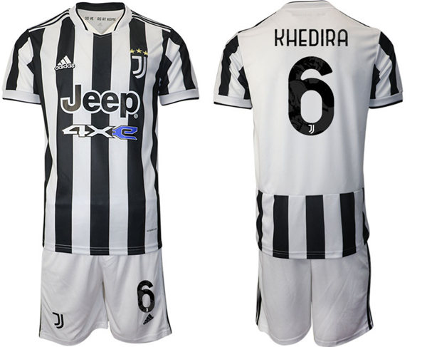 Mens Juventus #6 Sami Khedira 2021 White Black Home Soccer Jersey kit