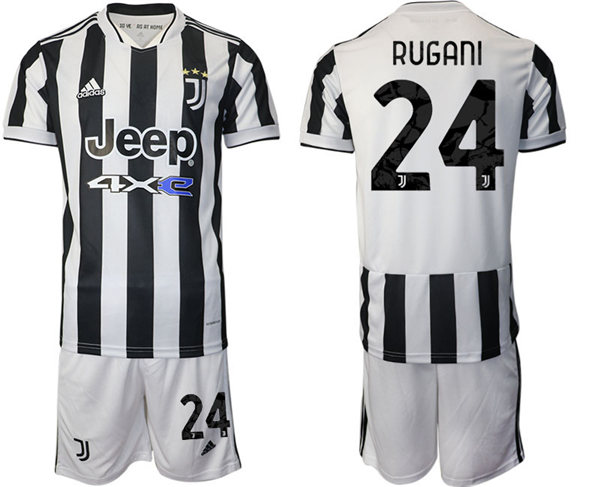 Mens Juventus #24 Daniele Rugani 2021 White Black Home Soccer Jersey kit