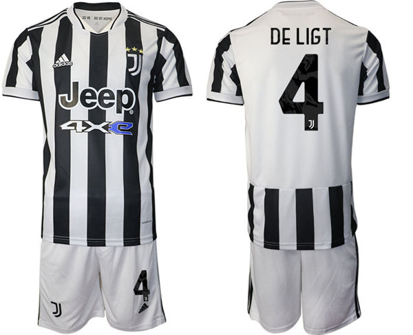 Mens Juventus #4 Matthijs de Ligt 2021 White Black Home Soccer Jersey kit