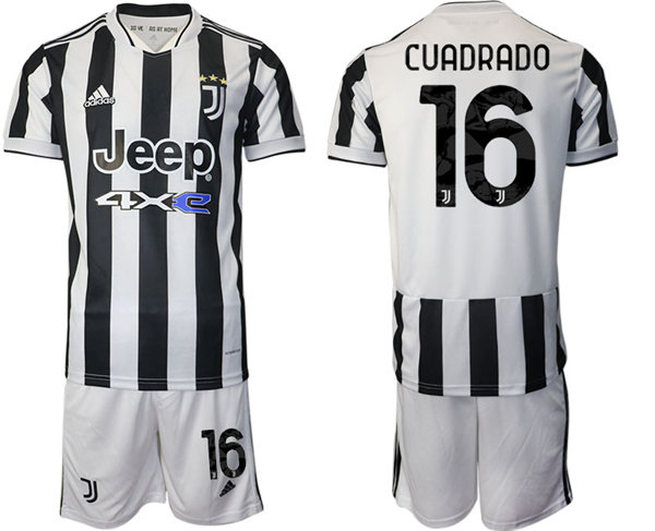 Mens Juventus #16 Juan Cuadrado 2021 White Black Home Soccer Jersey kit