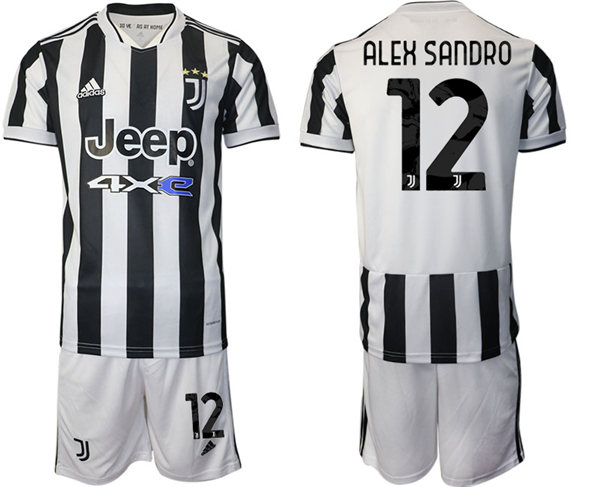 Mens Juventus #12 Alex Sandro 2021 White Black Home Soccer Jersey kit