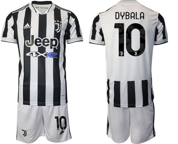 Mens Juventus #10 Paulo Dybala 2021 White Black Home Soccer Jersey kit