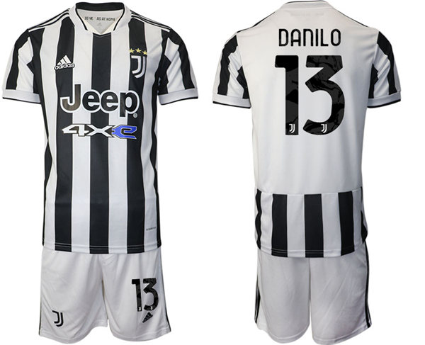 Mens Juventus #13 Danilo 2021 White Black Home Soccer Jersey kit