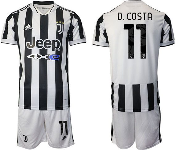Mens Juventus #11 Douglas Costa 2021 White Black Home Soccer Jersey kit