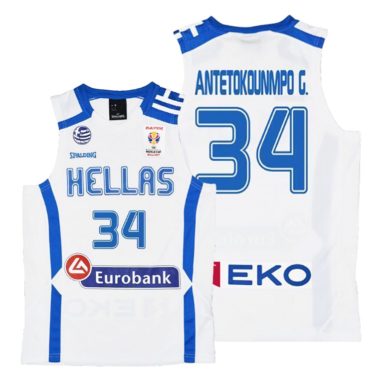 Mens Greece Basketball Team #34 Giannis Antetokounmpo White 2019 FIBA Basketball World Cup Jersey