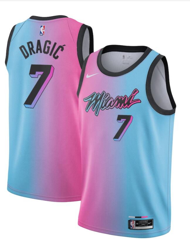 Mens Miami Heat #7 Goran Dragic Pink Blue Nike 2020-21 Miami City Edition Jersey