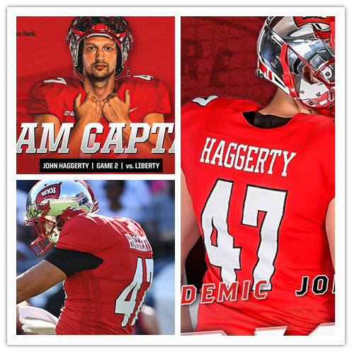 Mens Western Kentucky Hilltoppers #47 John Haggerty Nike 2020 Red College Football Game Jersey