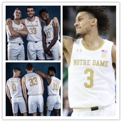 Mens Notre Dame Fighting Irish Custom Under Armour 2020 White Gold College Basketball Jersey