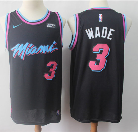 Mens Miami Heat #3 Dwyane Wade Black Nike 2018-19 Miami City Edition Jersey