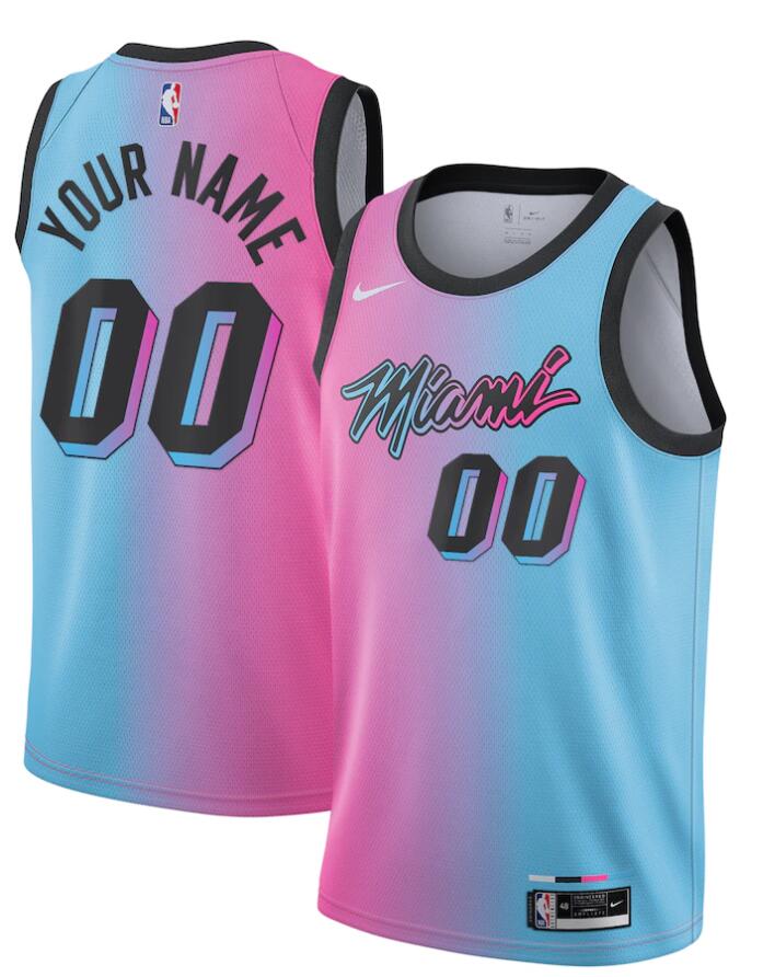 Mens Miami Heat Custom Alonzo Mourning Shaquille O'Neal Ray Allen Chris Bosh LeBron James Nike 2020-21 Pink Blue City Edition Jersey