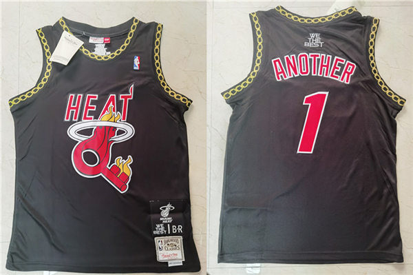 Mens Miami Heat DJ Khaled #1 Another Mitchell & Ness Black Hardwood Classics Throwback Jersey