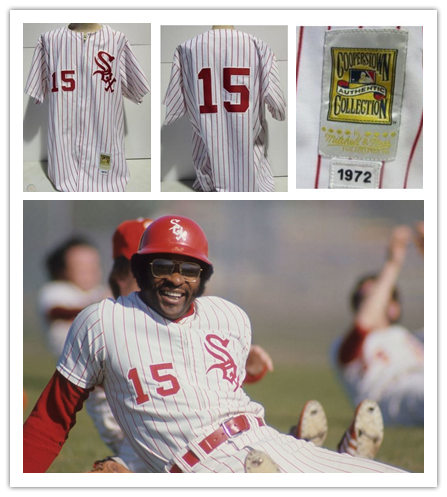 Mens Chicago White Sox #15 Dick Allen 1972 White Pinstripe Zipper Mitchell & Ness Throwback  Jersey