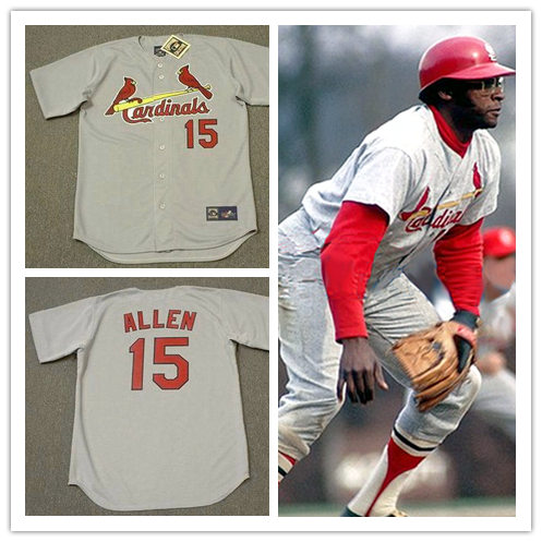 Mens St. Louis Cardinals #15 Dick Allen 1970 Away Grey Majestic Cooperstown Throwback Baseball Jersey