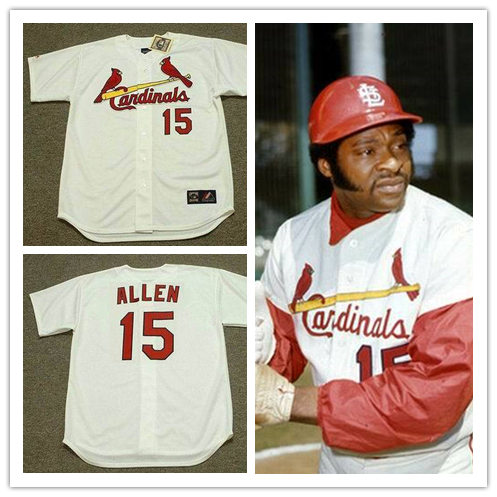 Mens St. Louis Cardinals #15 Dick Allen 1970 Home White Majestic Cooperstown Throwback Baseball Jersey