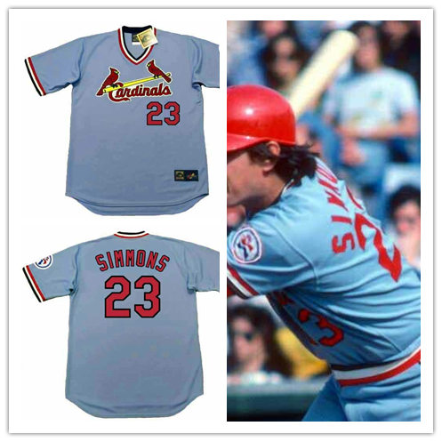 Mens St. Louis Cardinals #23 TED SIMMONS 1976 Away Blue Pullover Majestic Throwback Baseball Jersey
