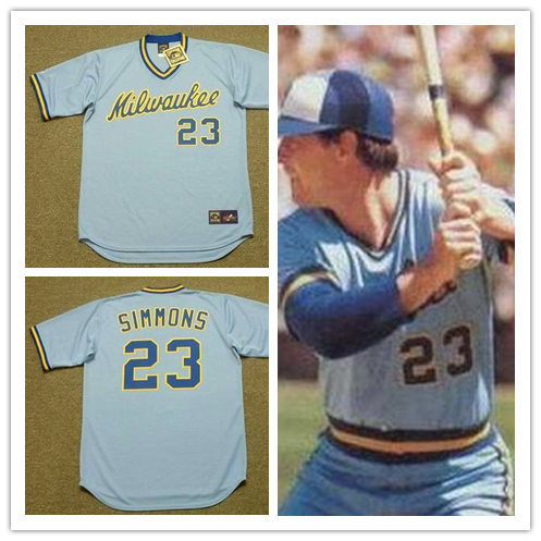 Mens Milwaukee Brewers #23 TED SIMMONS 1982 Blue Pullover Majestic Cooperstown Throwback Jersey
