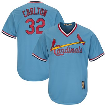 Mens St. Louis Cardinals #32 Steve Carlton Blue Pullover Majestic Cooperstown Collection Throwback Jersey