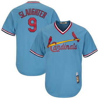 Mens St. Louis Cardinals #9 Enos Slaughter Blue Pullover Majestic Cooperstown Collection Throwback Jersey