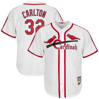 Mens St. Louis Cardinals #32 Steve Carlton White Majestic Cooperstown Collection Throwback Jersey