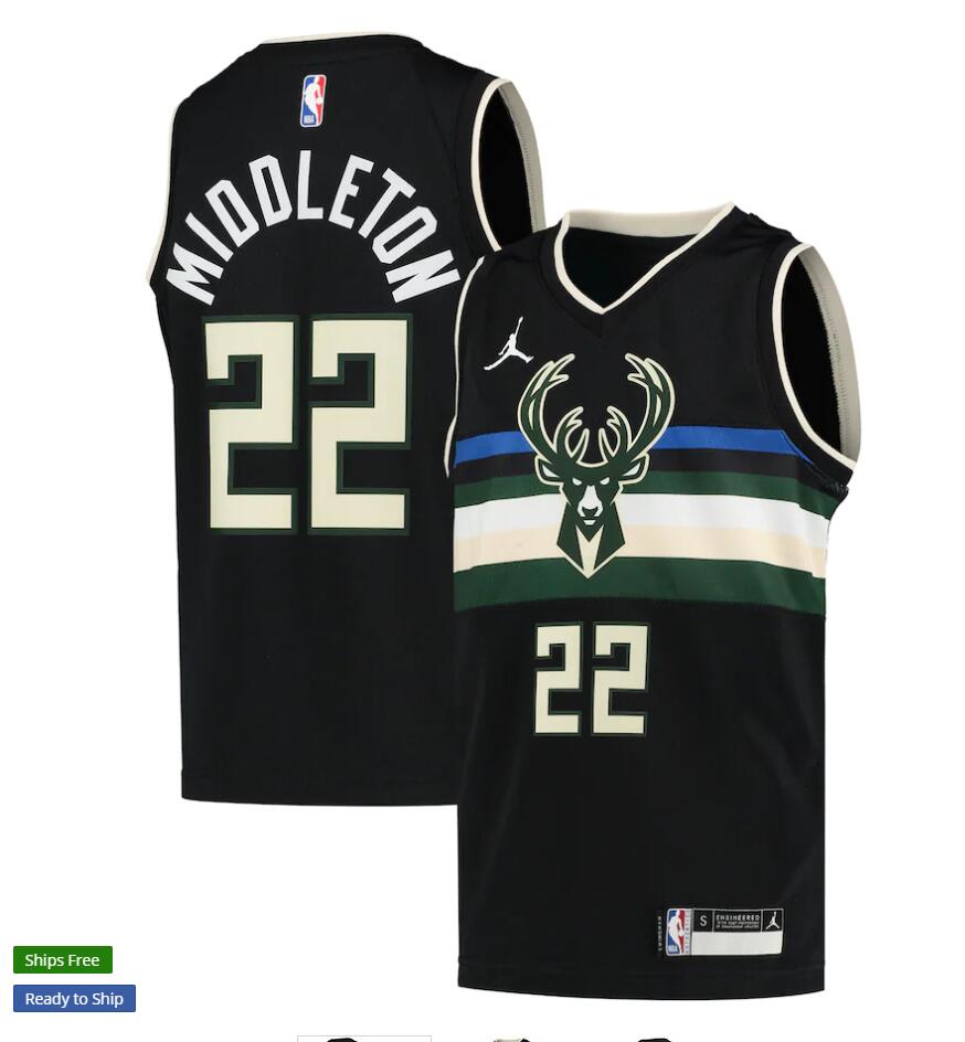Youths Milwaukee Bucks #22 Khris Middleton Jordan Brand Black Statement Edition Swingman Jersey