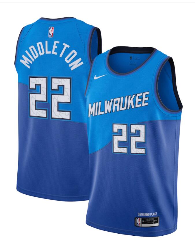 Womens Milwaukee Bucks #22 Khris Middleton 2020-21 Blue Nike Milwaukee City Edition Jersey