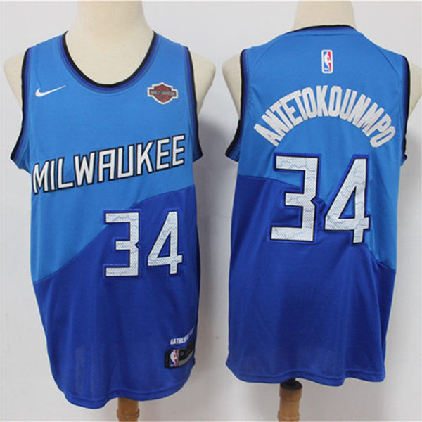 Womens Milwaukee Bucks #34 Giannis Antetokounmpo 2020-21 Blue Nike Milwaukee City Edition Jersey