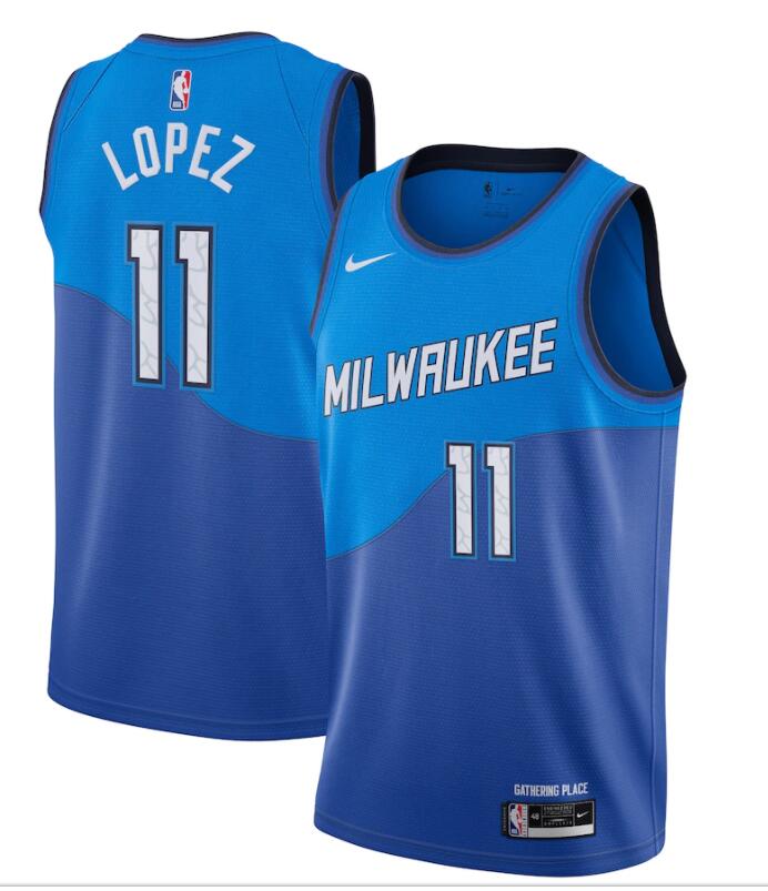 Womens Milwaukee Bucks #11 Brook Lopez Blue Nike 2020-21 Milwaukee City Edition Jersey 