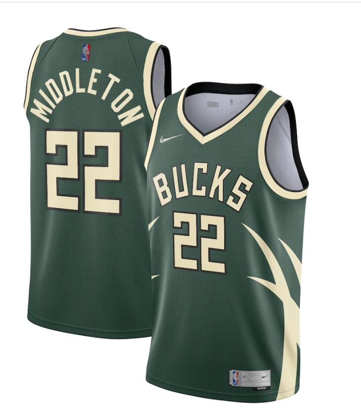 Womens Milwaukee Bucks #22 Khris Middleton Green Nike 2021 Earned Edition Swingman Jersey