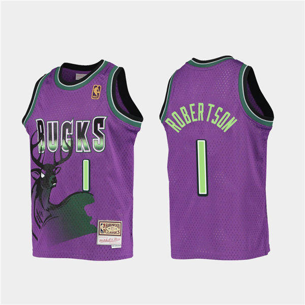 Mens Milwaukee Bucks #1 Oscar Robertson Mitchell & Ness Purple Reload Hardwood Classics Jersey 