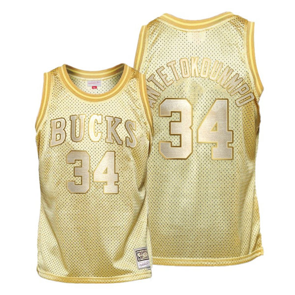 Mens Milwaukee Bucks #34 Giannis Antetokounmpo Mitchell & Ness Golden Midas SM HWC Limited Jersey