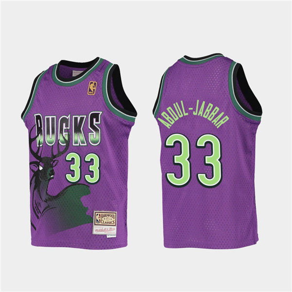 Mens Milwaukee Bucks #33 Kareem Abdul-Jabbar Mitchell & Ness Purple Reload Hardwood Classics Jersey 