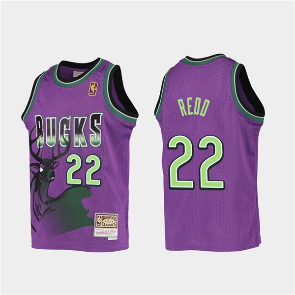 Mens Milwaukee Bucks #22 Michael Redd Mitchell & Ness Purple Reload Hardwood Classics Jersey 