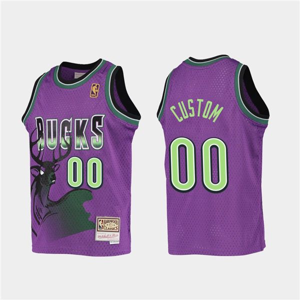 Mens Milwaukee Bucks Custom Kareem Abdul-Jabbar Marques Johnson Oscar Robertson Mitchell & Ness Purple Hardwood Classics Jersey