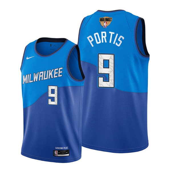 Mens Milwaukee Bucks #9 Bobby Portis Blue Nike 2020-21 Milwaukee City Edition Jersey 
