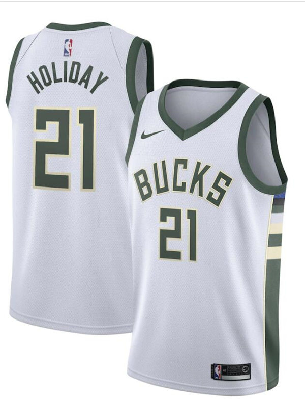 Mens Milwaukee Bucks #21 Jrue Holiday Nike White Association Edition Swingman Jersey
