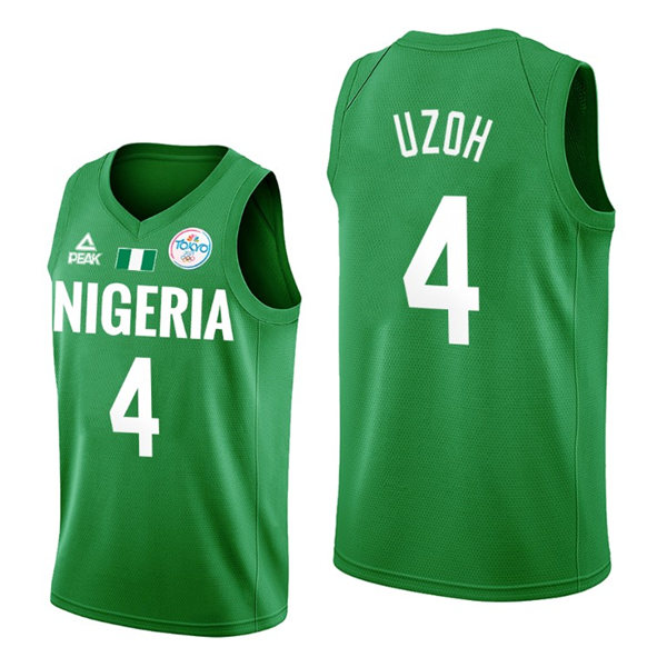 Mens Nigeria Basketball Team #4 Ben Uzoh Adidas Green 2020 Summer Olympics Player Jersey