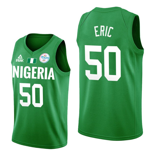 Mens Nigeria Basketball Team #50 Michael Eric Adidas Green 2020 Summer Olympics Player Jersey
