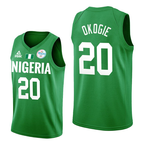 Mens Nigeria Basketball Team #20 Josh Okogie Adidas Green 2020 Summer Olympics Player Jersey