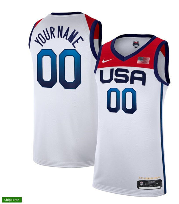 Mens USA Basketball Custom Kobe Bryant Michael Jordan Anthony Davis Derrick Rose Nike White 2020 Summer Olympics Jersey