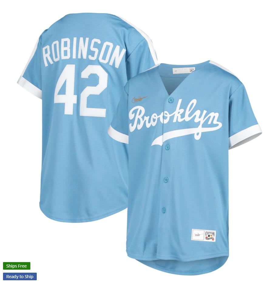 Mens Brooklyn Dodgers #42 Jackie Robinson Nike Light Blue Alternate Cooperstown Collection Retired Player Jersey